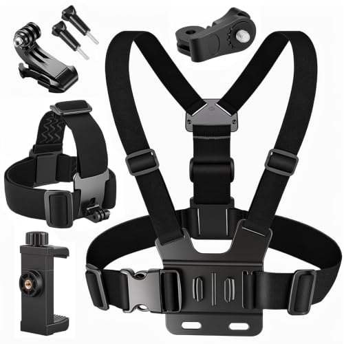 Gusmigus Lot de 7 Harnais Telephone Portable Poitrine, Harnais Poitrine Fixation, Caméra Sport Compatible avec GoPro Hero DJI Osmo, pour Cyclisme, Ski, Trekking