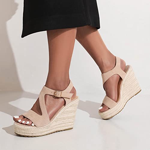 Image of Women's Wedge Sandals, Espadrille Platform Summer Sandals, Wedge Ankle Strap Open Toe Sandals