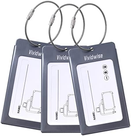 Vividwise Luggage Tags, 3 Pack Aluminum Luggage Tag ID Identification Labels Set for Luggage Suitcase Travel Bag (3 Pack, Gunmetal)