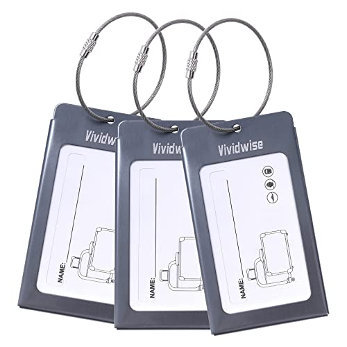 Vividwise Luggage Tags, 3 Pack Aluminum Luggage Tag Id Identification Labels Set For Luggage Suitcase Travel Bag (3 Pack, Gunmetal) #TOP2