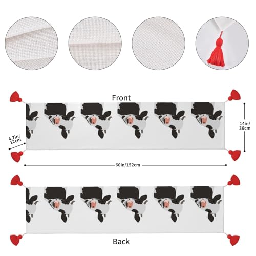 Chemin de table imprimé vache 35x152 cm avec pompons antidérapants