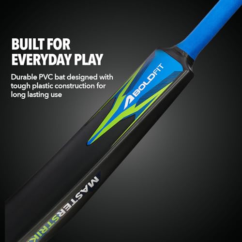 Image of Boldfit MasterStrike Plastic Cricket Bat Full Size Durable Bats for Tennis & Wind Ball Lightweight Adult & Teen Tournament Match Bat, Blue Green, Size 8