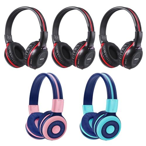SIMOLIO 3 Pack IR Headphones for Car DVD and 2 Pack Bluetooth Headphones for Kids, Infrared Headsets Compatible with Honda Odyssey & uConnect VES & Dodge Grand Caravan & Chevy Suburban 2006