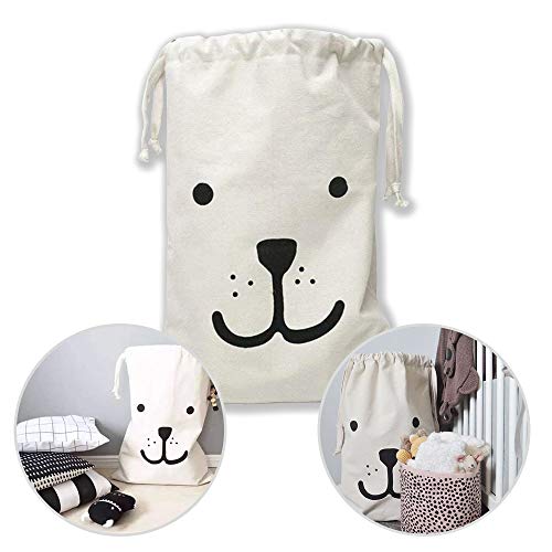 JJOnlinestore-bag con un bonito lienzo para guardar juguetes; Bolsa con cordón para lavandería, lavandería, almacenamiento grande, viajes, juguetes; Bolsas organizadoras para colgar, 1x Oso sonriente