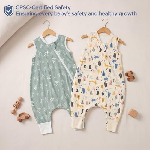 Image of Duomiaomiao 2 Pack 1.0 TOG Toddler Sleep Sack 12-24 Months 100% Cotton Lightweight Baby Sleep Bag with Feet, Breathable Comfy Toddler Wearable Blanket