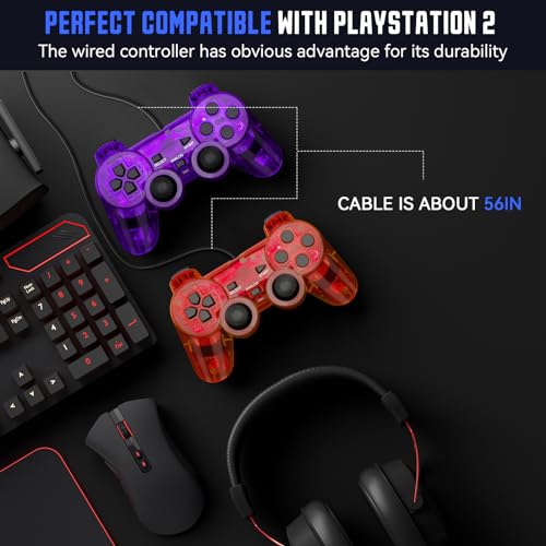 GamingBoy Wired Controller for PS2, 2 Pack Gamepad Remote Double Shock Compatible with Play station 2, with 1.8M Cable(Clear Red and Clear Purple) by GamingBoy - Used condition - Image 5