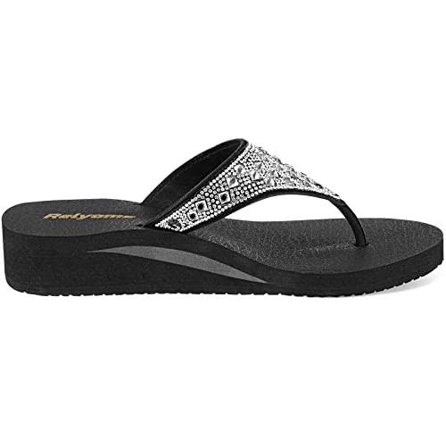 Womens Rhinestones Flip Flops Arch Support Mid Platform Bling Comfortable Flip-flops Jewel Dressy Thong Sandals3