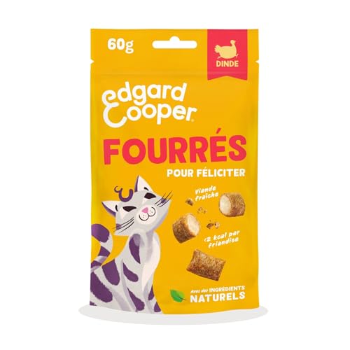 Edgard & Cooper friandises pour Chat, fourrées à la Dinde (1x60g), hypoallergéniques, Riches en Viande fraîche, sans céréales, Moins de 2 kcal, ingrédients naturels, sans Sucre ajouté