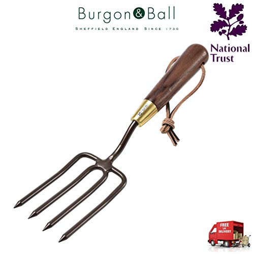 National Trust Burgon Ball Carbon Steel Bronze Round Tine Hand Fork Hard Wood Handle