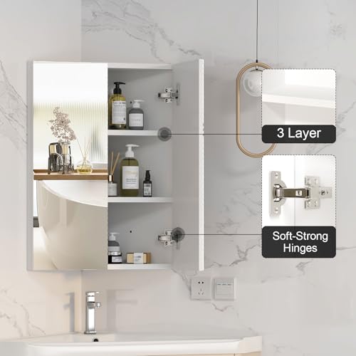 Mepplzian 45x60 Corner Bathroom Cabinets with Mirror,Bathroom Mirror Cabinet with Storage,2-Door Mirrored Bath room Cabinets Wall Mounted,White Corner Wall Cabinet - Image 5