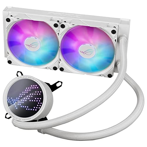 ASUS ROG RYUO III 240 ARGB Blanc –Refroidisseur liquide CPU tout-en-un (écran LED Anime Matrix, solution de pompe Asetek 8e gen, 2 ventilateurs de refroidissement ROG ARGB de 120 mm, Aura Sync RGB)