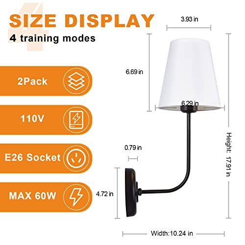 Passica Decor Wall Sconces Set Of 2 Pack Vintage Industrial Wall Light Fixture With Flared White Fabric Shade For Dining Room Living Room Bedrooms Bedside Reading Farmhouse #TOP2
