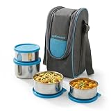 CELLO Steelox Set of 4 Pcs Lunch Box with Jacket For Office, Blue