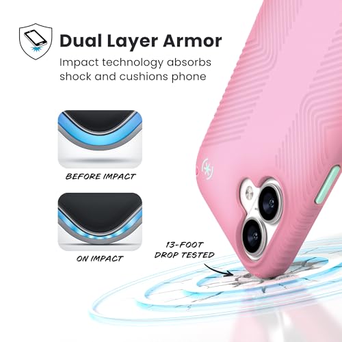 Image of Speck Presidio LUX Grip for iPhone 17 Case, MagSafe-Compatible, Slim Protective Case, IBIS Pink /Dark IBIS /KANOM Green