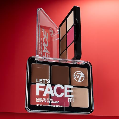 W7 Let’s Face It Cream Face Palette – Light Soft Glow - 6-Pan Bronzer, Blush & Highlight Palette - Creamy, Blendable Face Makeup