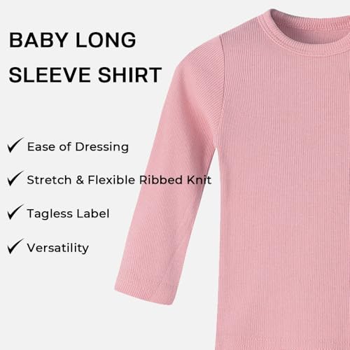 Image of Baby Long Sleeve Shirts Infant Toddler Tshirt Ribbed Undershirts for Girls Boys Clothes 6 Months-3 Years