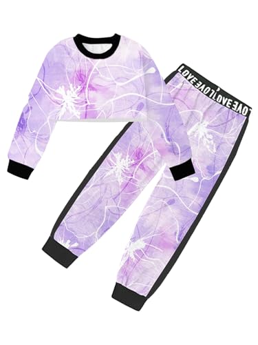 Image of Betusline Girls 2 Piece Outfits Girls Cropped Sweatsuit Pants Outfit Clothes Set, 4T-14 Years
