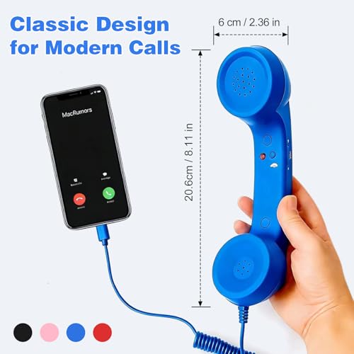 Retro Handset for Mobile Phones &ndash; Classic Wired Phone Handset with Type-C Connector, Vintage Landline for iPhone, Android, Smartphone, Call Receiver, Comfortable Grip, Stylish Phone Accessory (Blue)