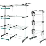 CORIBI Karol™ Séchoir à Linge Pliable 40 m – Étendoir Vertical 3 Niveaux Grande Capacité – Tour de Séchage avec roulettes, Ailes pour Cintres et Supports Rabattables – Intérieur & Extérieur