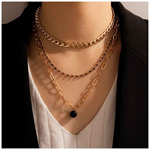 Cimenexe Böhmische Schwarze Perle Anhänger Halskette Choker Gold Kubanische Kette Halskette Dicke Büroklammer Halskette Vintage Onyx Geschichteten Choker Halskette Schmuck Für Frauen Cover