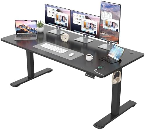 Bild 13 - JUMMICO Höhenverstellbarer Schreibtisch KOMPLETTE TISCHPLATTE Elektrischer Schreibtisch Höhenverstellbar mit Memory-Funktion Steh-Sitz Tisch Computertisch 110 x 53 cm Weiß