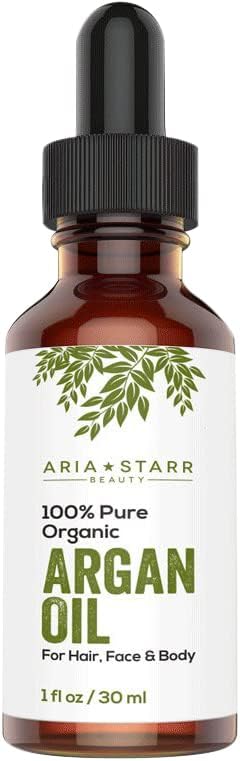 Aria Starr Beauty Organic Argan Oil For Hair, Skin, Face, Nails, Beard & Cuticles - Best 100% Pure Moroccan Anti Aging, Anti Wrinkle Beauty Secret, Cold Pressed Moisturizer 1oz