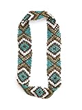 New Custom Colored Native American Pattern Elastic Stretch Seed Bead Headbands / Hair Accessories (F: Turquoise & Brown)