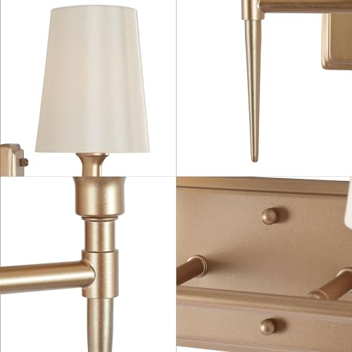 Image of KSANA Gold Bathroom Vanity Light Fixtures, 2-Light Modern Vanity Lights for Bathroom with White Fabric Shade, Bathroom Lights Over Mirror