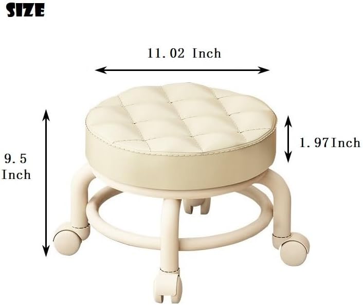 Miniatura 2 de LeongLzt Taburete bajo con ruedas, taburete bajo redondo resistente con rotación de 360 grados, ruedas universales, taburete bajo rodante para el