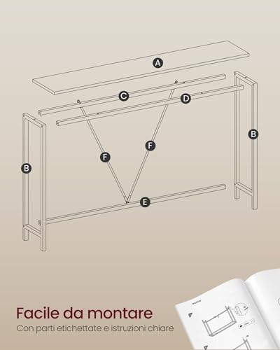 VASAGLE Tavolo Consolle Ingresso, Tavolo Stretto per Divano in Soggiorno, Salotto, Corridoio, Montaggio Facile, Grigio Antracite e Nero Inchiostro LNT020B04 - Immagine 5