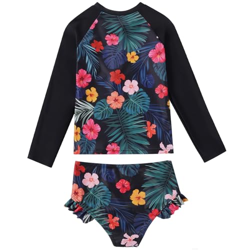 Image of Valcatch Girls Rash Guard Set 2 Piece Long Sleeve UPF 50+ Quick Dry Swimsuit with Ruffle Shorts