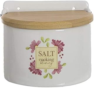 Dcasa - Saliera floreale Market in ceramica con coperchio in bambù, 12 cm