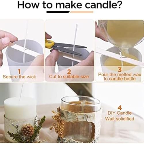 Image of Candle Wicks for Candle Making -7 inch 150 Pieces White Pre-Waxed Cotton Wicks with Metal Sustainer for DIY, Christmas and Diwali Celebrations