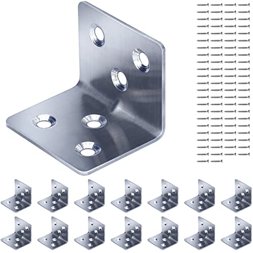 Gorffy Angle Brackets 15PCS, L Bracket 30 x 30 x 38 x 1.2 mm, Stainless Steel Sleeper Brackets with 90 Screws