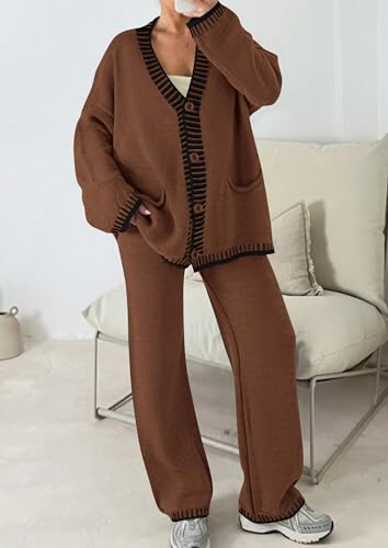 PRETTYGARDEN Lounge Sets for Women Fall 2025 Loungewear 2 Piece Outfits Cardigan Sweaters Track Suit Matching Winter Clothing