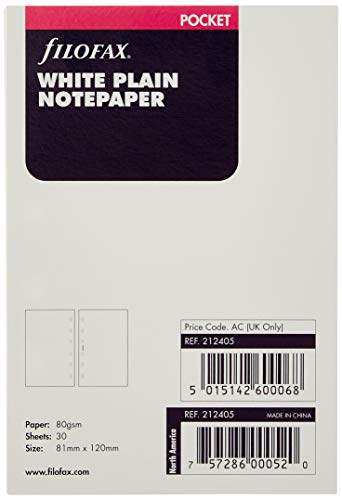 Filofax Pocket - Recambio para libreta de anillas, hojas para notas, color blanco