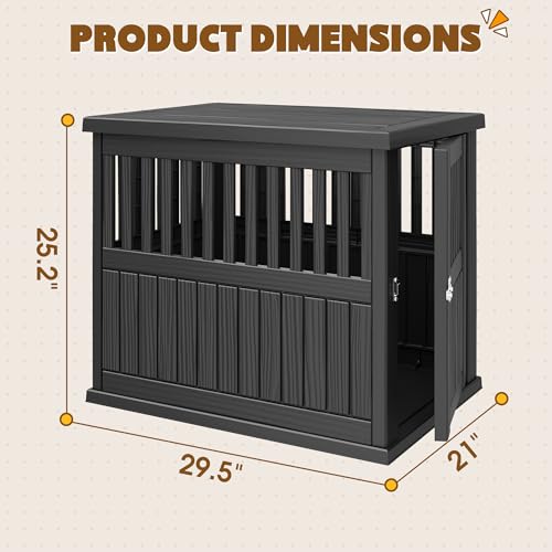 Bifanuo Dog House 30-Inch Dog Crate Furniture, Heavy Duty Dog Crate for Small Dog, Lockable Indoor Outdoor Dog Kennel & End Table, Decorative Plastic Pet Cage (Classic Black, 29.5"D x 21"W x 25.2"H) by Bifanuo - Image 6