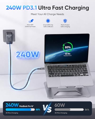 SUNGUY 80Gbps USB4 Gen2 USB Câble C à C 0,3m/1ft, 240W PD3.1 Chargement rapide, 8K Vidéo Cord tressé Nylon Compatible avec Thunderbolt 5, Portable pour NVMe SSD, Portable Dock, MacBook M3 M4