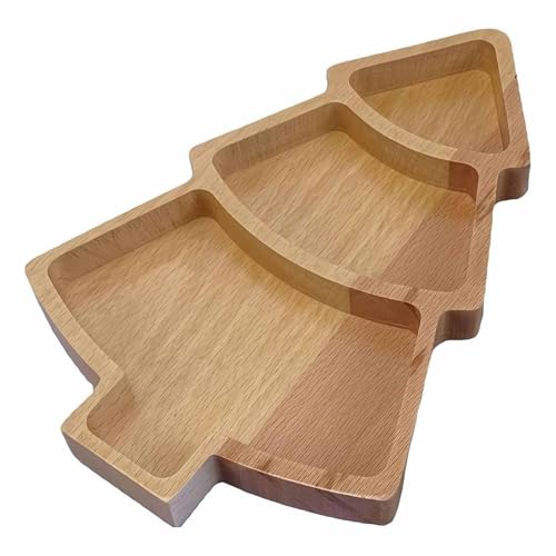Bandeja de servir de madera con diseño festivo de árbol de Navidad, tabla de cortar rústica para platos de queso, aperitivos de frutas, idea de regalo perfecta para días festivos (caqui, 23,5 x 15 x