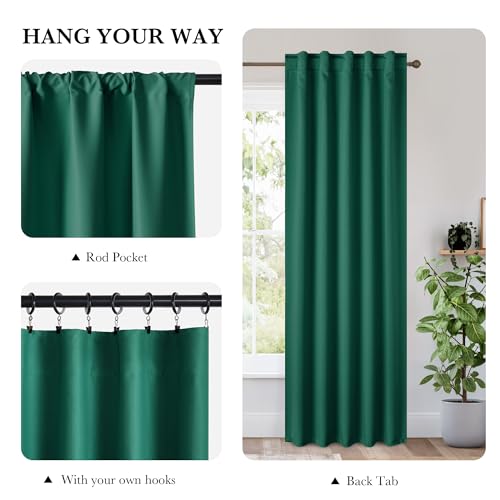 Image of RYB HOME 100% Blackout Short Curtains for Small Window, Thermal Insulated Noise Reducing Back Tab Curtains for Nursery Bathroom Basement, 34 inches Wide by 45 inches Long, Dark Green