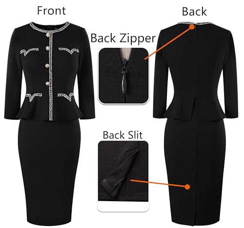 VFSHOW Womens Buttons Peplum Work Business Office Professional Patchwork Pencil Sheath Dress4