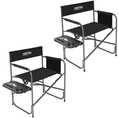YOUNG WOOD Camping Directors Chair with Side Table, Foldable and
