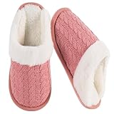 Rxipeaw Winter Fuzzy Slippers for Women,Cozy Memory Foam House Shoes Soft Cable Knit Non-Slip indoor Slippers