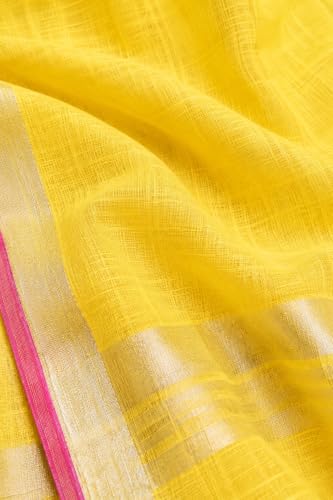 Image of HAIDER ALI AND SONS Grey Cotton Linen Saree for Women | Soft Linen Slub Blend Saree with Running Blouse Piece | Lightweight Handloom Style Saree | Office, Casual, Party & Festival Wear 