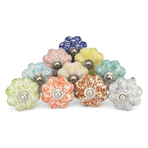 KPAVIR Interior Cabinet Drawer Knobs Ceramic and Metal, Multicolor, Set of 10 Cover