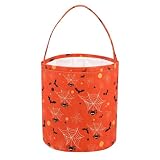 STEFORD Halloween Trick or Treat Bucket, Cute Canvas Candy Tote Bag with Orange Bat Spider Design Reusable Halloween Tote Bucket for Kids Party Favors Decorations