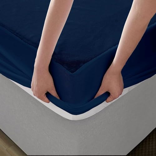 Image of Cotton Feel Terry 72x48 inch Ultra Soft Waterproof Mattress Protector King Size | Breathable Hypoallergenic Mattresses Cover for King Size Bed (DarkBlue)