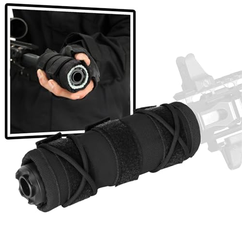 LZAQHMT 4/5/6/7/9 Inch Tactical Suppressor Cover - Upgrade Burnproof Microfiber & Silicon Lining Heat Shield Sleeve for Hunting Shooting WarGame Airsoft Gear(BK,6in)