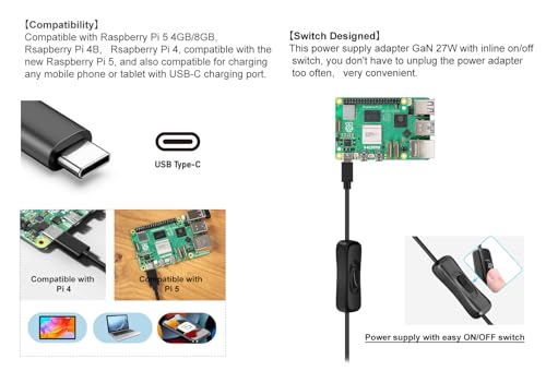Alimentation Raspberry Pi 5 27W USB-C PD avec interrupteur 5.1V 5A - 5