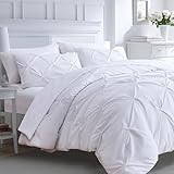 Ubauba 7pc Queen Comforter Set with Sheets, 7 Piece White Pintuck Bed in a Bag with Comforter, Queen Size Pinch Pleated Bedding Sets for All Seasons (White,Queen)